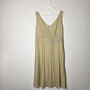 Champagne Silk Bridesmaid Dress Beaded Empire Waist Pleated Midi Formal 12 NWT